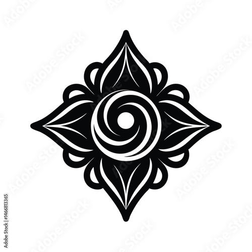 Elegant black and white floral mandala design with intricate details perfect for decorative and spiritual concepts