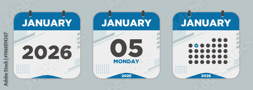 Modern Calendar icon. January. 2026 5 day. The concept of waiting for an important date. Day calendar with date January 5. Cheklist day calendar. Vector illustration.