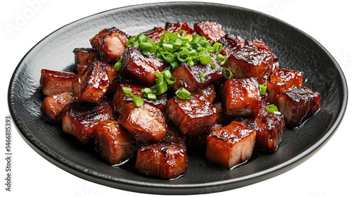 Delicious Glazed Pork Belly Bites Asian Cuisine Recipe isolated on transparent background