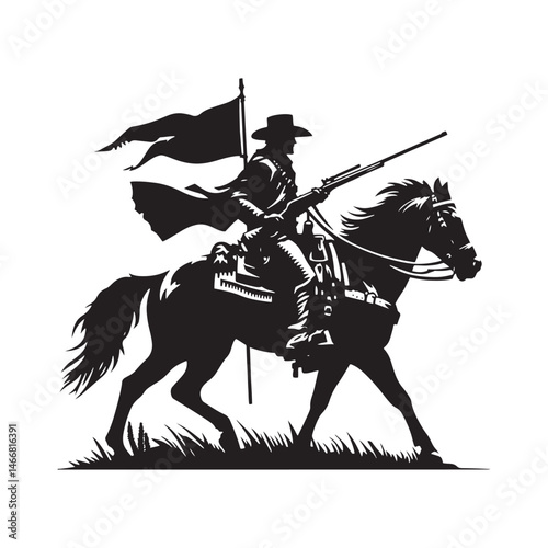 Frontier Marshal Vector Silhouette, Wild West Lawman, Cowboy Justice, Western Hero, Sheriff, Outlaw Hunter, Rugged Frontier Spirit, Law Enforcement.
