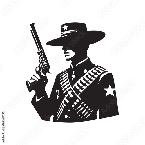 Frontier Marshal Vector Silhouette, Wild West Lawman, Cowboy Justice, Western Hero, Sheriff, Outlaw Hunter, Rugged Frontier Spirit, Law Enforcement.
