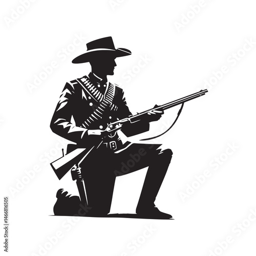 Frontier Marshal Vector Silhouette, Wild West Lawman, Cowboy Justice, Western Hero, Sheriff, Outlaw Hunter, Rugged Frontier Spirit, Law Enforcement.
