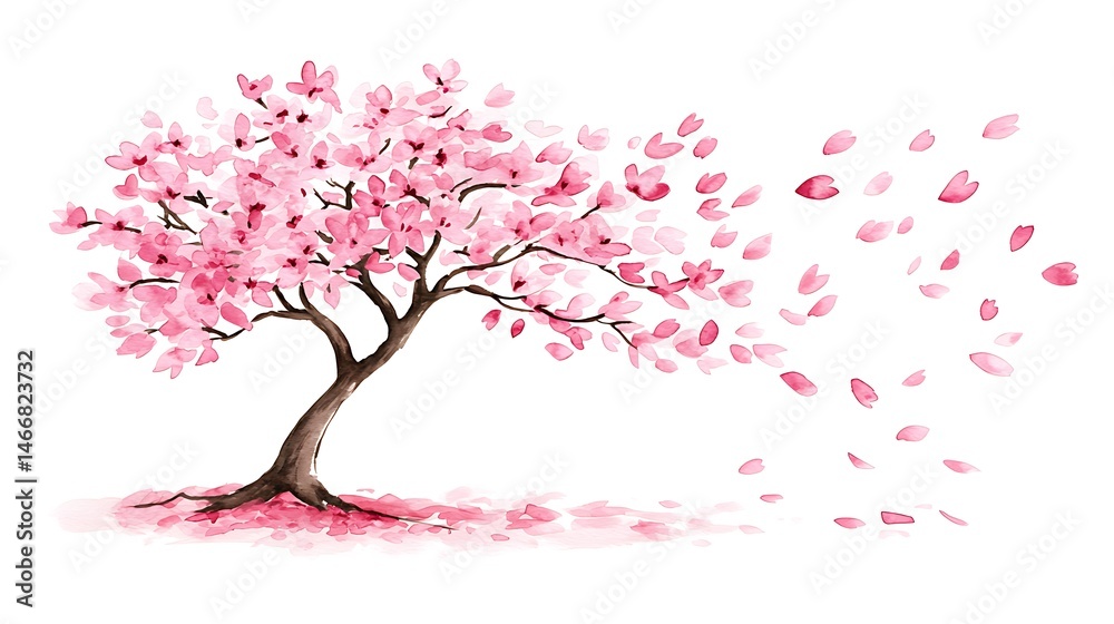 Fototapeta premium Watercolor floral tree in bloom nature scene vibrant environment artistic viewpoint