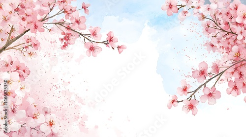 Floral watercolor artwork of cherry blossoms nature scene soft background serene environment