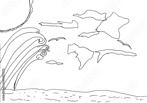 Line drawings based on the ideas and imagination of kindergarten children about nature, clouds, and wind.