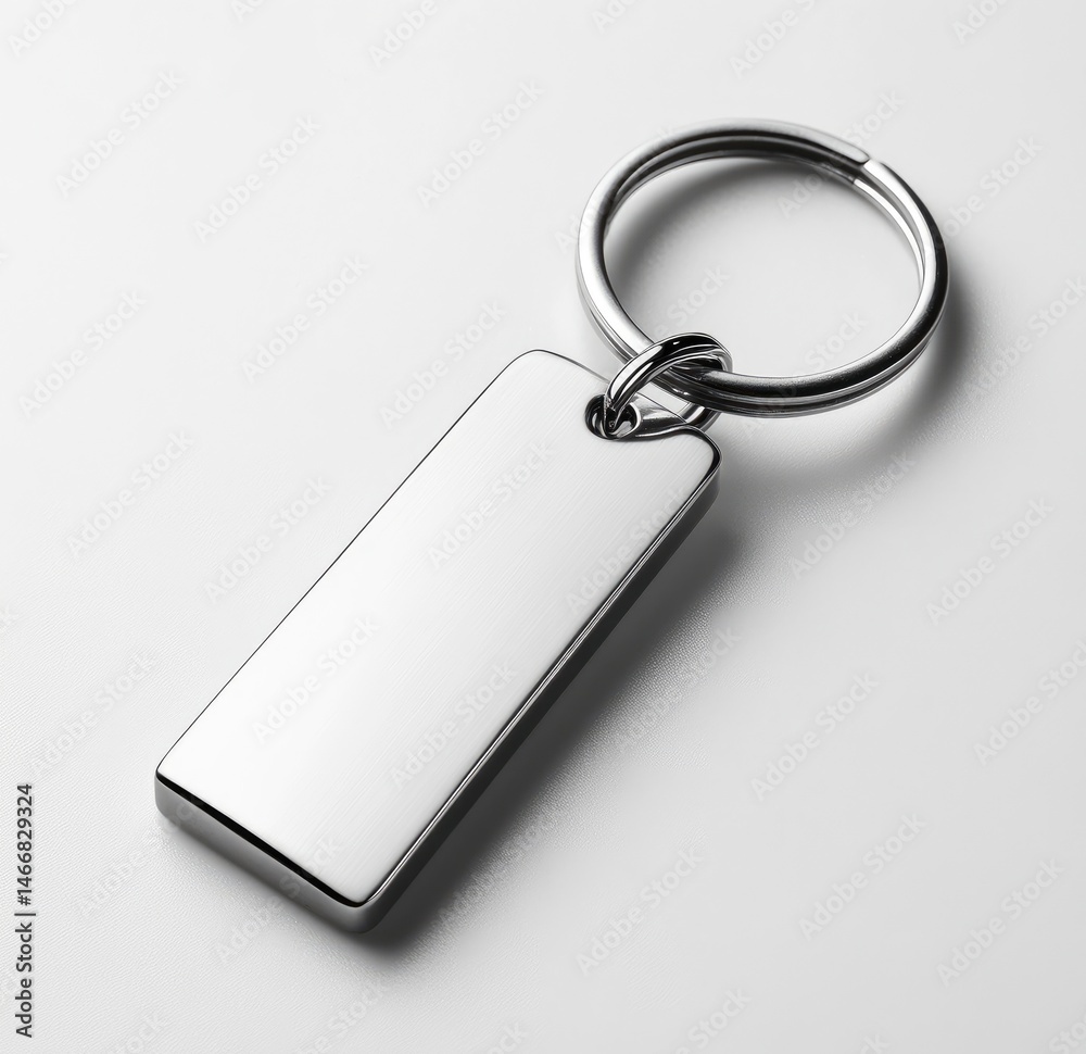 Fototapeta premium Sleek silver rectangular keychain with a circular ring