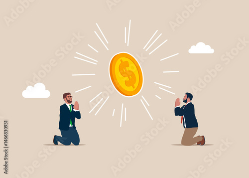Business people prays for money. Worship of money. Modern vector illustration in flat style