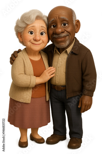 Smiling elderly couple embracing in a warm, joyful pose  