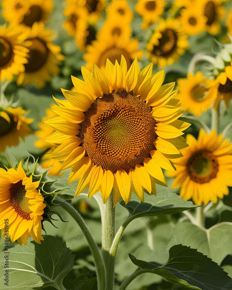 Obraz premium sunflower field, blooming sunflowers, yellow flowers, flower field, summer flowers, sunflower landscape, floral scenery, sunflower bloom, nature field, sunny flowers, vibrant sunflowers, countryside f