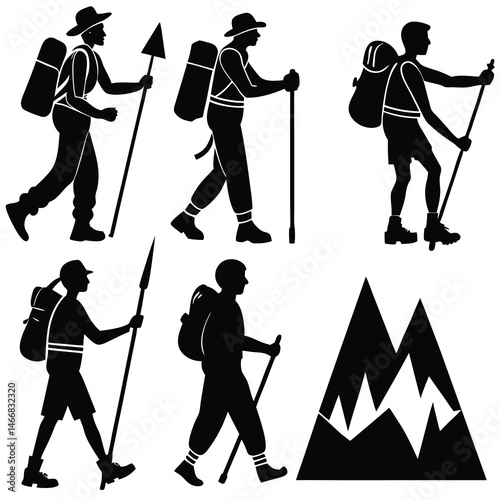 vector silhouette of a Hiking man