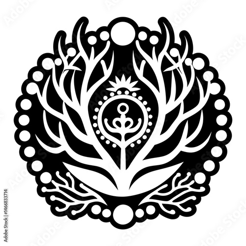 A glyph style icon of marine reef tattoo