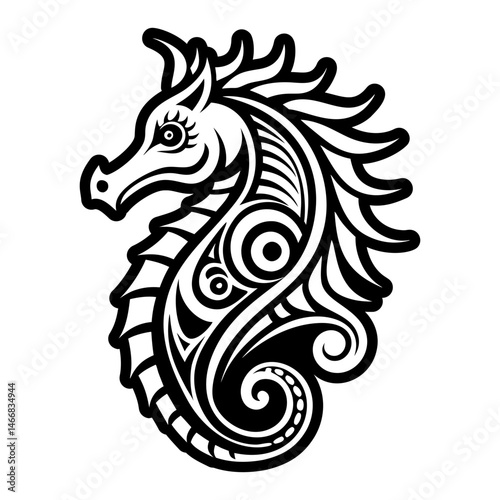 A glyph style icon of seahorse tattoo