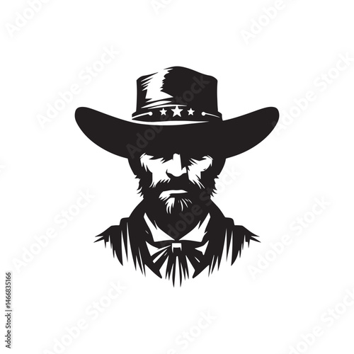 Modern Old West Sheriff Vector Silhouette, Lawman Legacy, Frontier Justice, Western Authority, Cowboy Spirit, Rugged Protector, Classic Western Hero.
