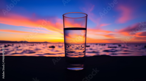 glass of water in blue back