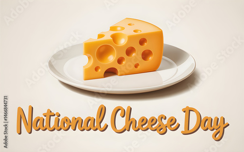 Minimalist Illustration of Swiss Cheese Wedge on Plate for National Cheese Day Celebration