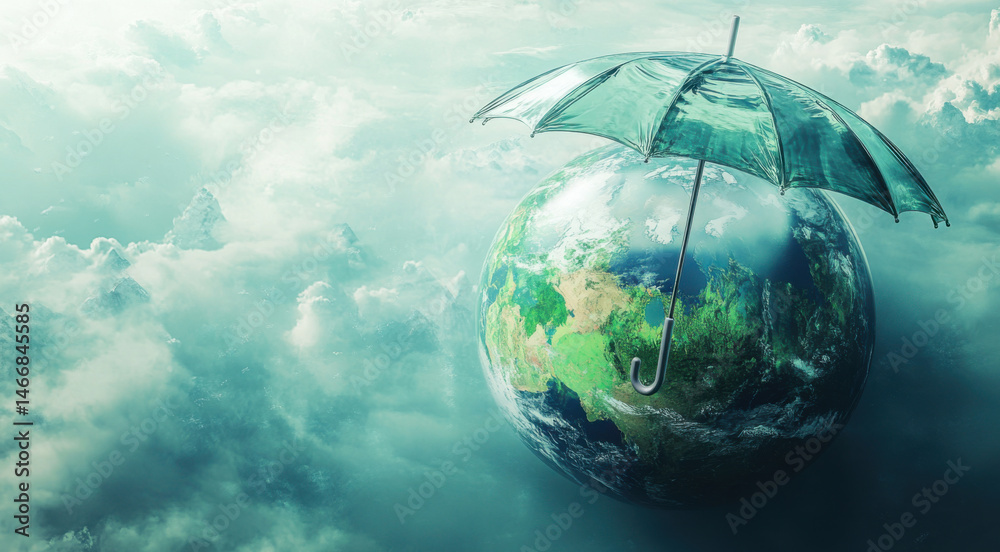 Giant reflective umbrella covering part of the Earth, climate control ambition and arrogance