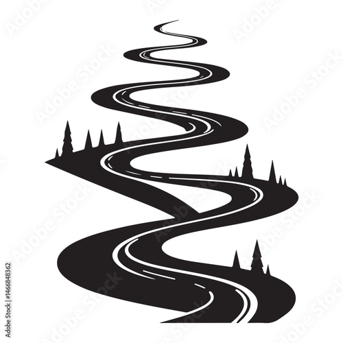 Scenic Winding Road Through Trees Illustration for Travel Designs