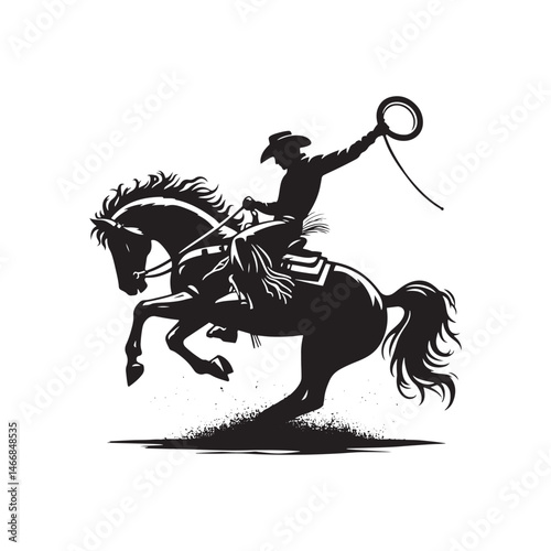 Rodeo Performer Vector Silhouette, Cowboy Skills, Rodeo Action, Wild West Event, Rodeo Athlete, Western Rodeo, Cowboy Performance, Bull Riding.
