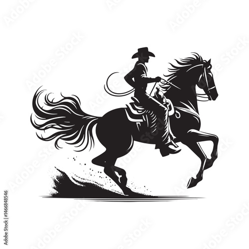 Rodeo Performer Vector Silhouette, Cowboy Skills, Rodeo Action, Wild West Event, Rodeo Athlete, Western Rodeo, Cowboy Performance, Bull Riding.
