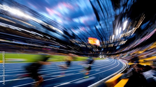 Blurred, fast-paced track athletes in motion.