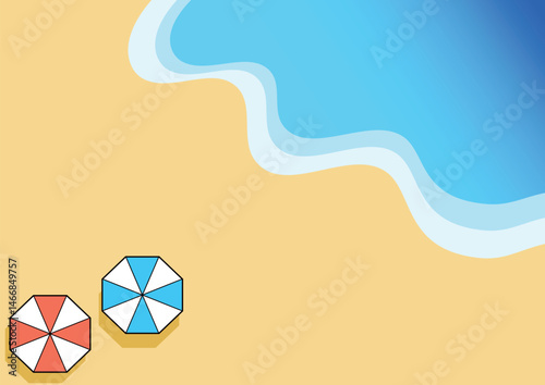 上から目線　砂浜イラスト　パラソルあり