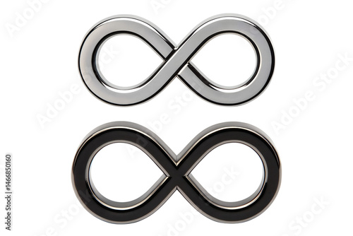 Two Infinity Symbols, One Silver and One Black, on a transparent background
