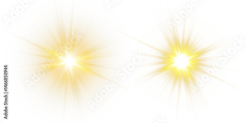 Vector transparent sunlight with sun glare. Overlay, Sun rays and glare, Sun, sunrays, light transitions, lens flare, light leaks and glare in PNG format. PNG sunlight flare. Golden flash and glare.