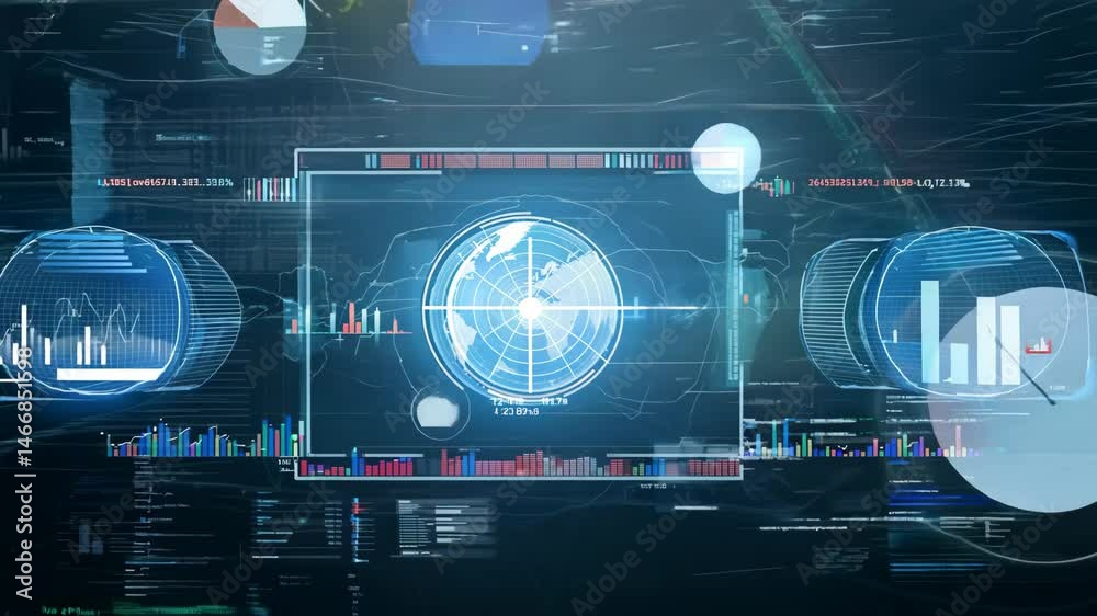 Futuristic Data Visualization, Abstract Hud Interface Background. Financial Charts, Globe Earth Digital Display Screen in 4K. Futuristic Data Visualization, Abstract Hud Interface Background. Financial Charts, Globe Earth Digital Display Screen in 4K.