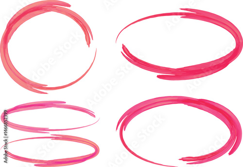 pink shades colorful art decorative outline circle ovals set
