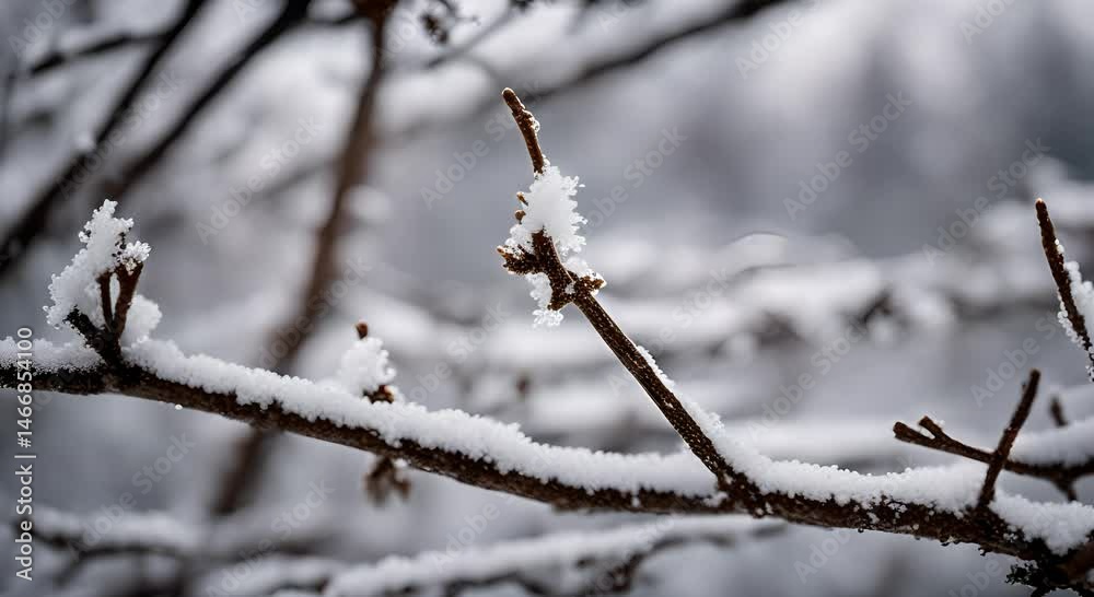 Snow Covered Branches in Winter