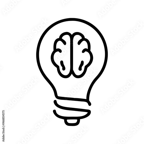 Glowing bulb brain creativity symbol icon. Bulb with brain inside representing innovative thinking.