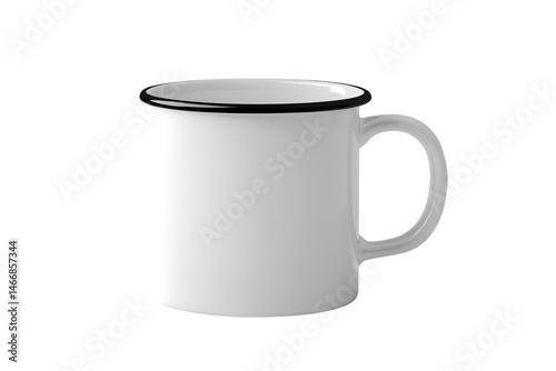 Enamel mug model on white background photo