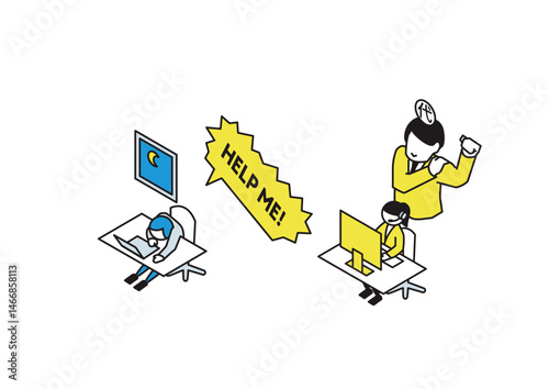 退職代行のイラスト　深夜残業ver