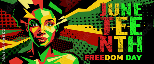Juneteenth banner with young Black girl – Freedom Day - vector illustration