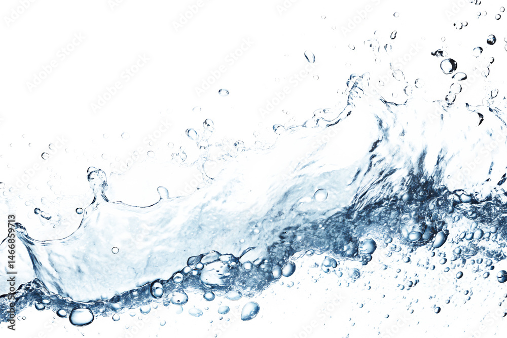 Abstract Blue Water Splash with Bubbles on Black Background