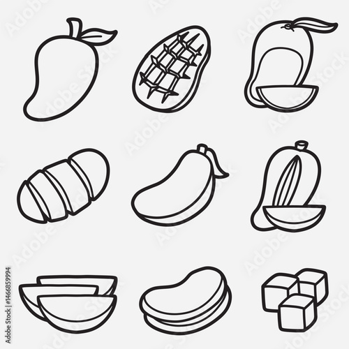 set of mangoes with outline style good for symbol, icon, element design, coloring book, coloring page, etc