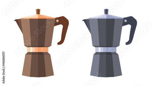 A Captivating Visual of Two Mocha Pots with Contrasting Warm and Cool Tones