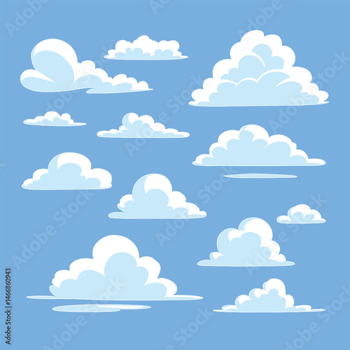 Fluffy white clouds float serenely against a clear blue sky.