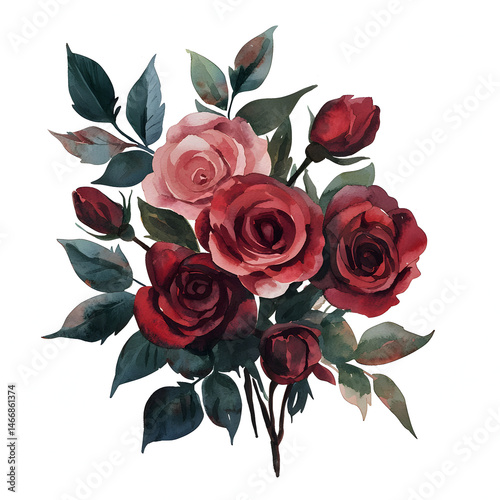 Beautiful collection of red and pink roses arranged with green leaves for decoration or artistic display