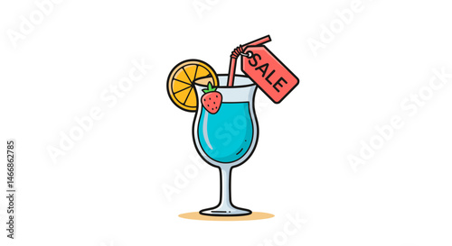 Good summer sale. Colorful cocktail with sale tag and fruit garnish