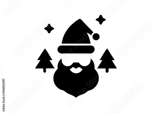 Santa Claus Icon: Festive Graphic with Pine Trees  Stars