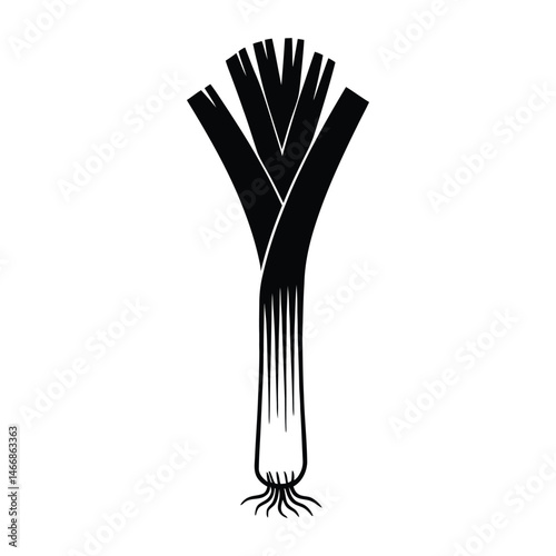Leeks with Roots Silhouette, Vector, Illustration, Icon, Logo, White Background.