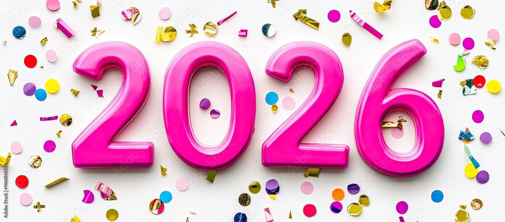 Fototapeta premium Pink 2026, Festive Confetti