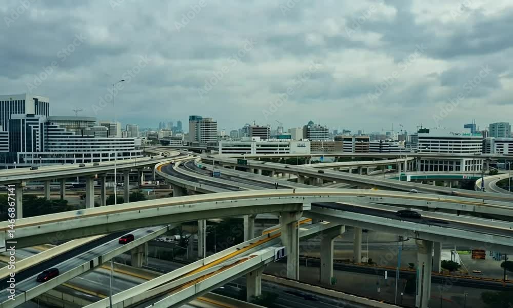 Aerial view of elevated highway network in an urban setting Aerial view of elevated highway network in an urban setting