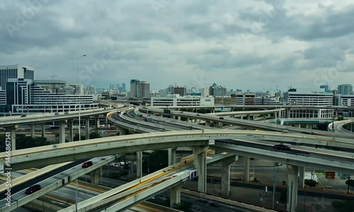 Aerial view of elevated highway network in an urban setting