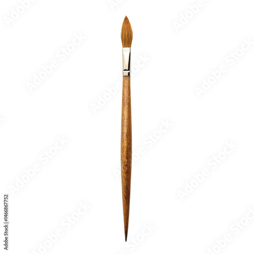 High-quality artist paintbrush with a wooden handle, perfect for detailed painting and artistic projects in a creative setting. on transparent background