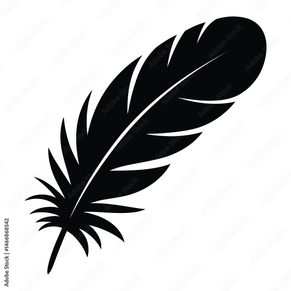 Obraz premium Flat Feather Silhouette, Vector, Illustration, Icon, Logo, White Background.