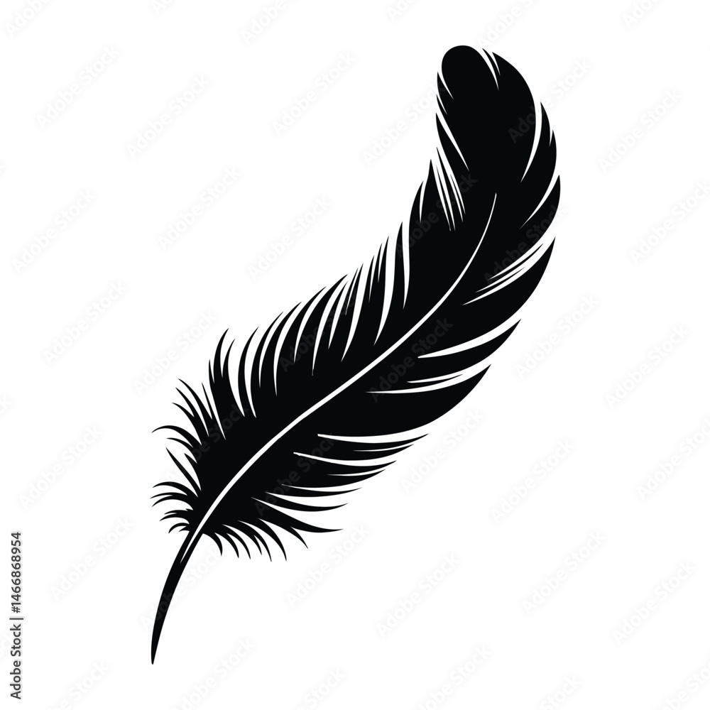 Fototapeta premium Futuristic Feather Silhouette, Vector, Illustration, Icon, Logo, White Background.
