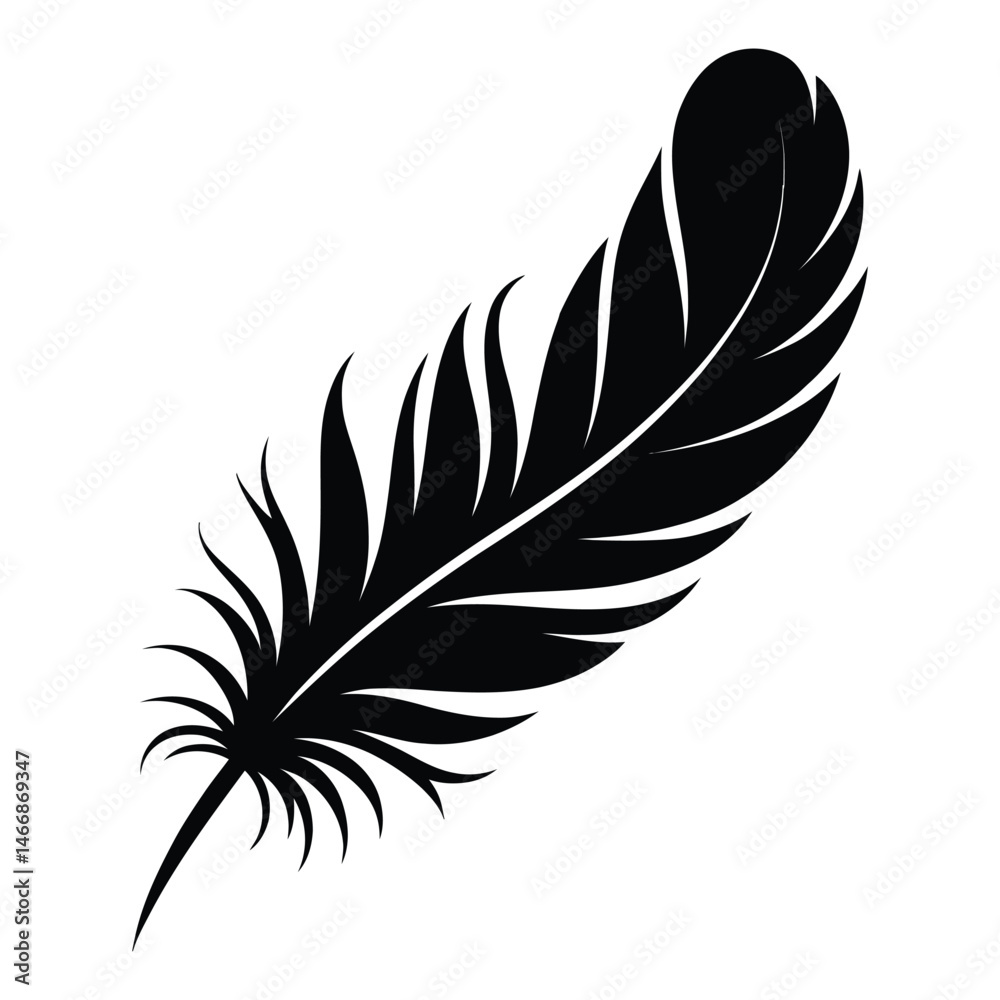 Fototapeta premium Glitter Feather Silhouette, Vector, Illustration, Icon, Logo, White Background.