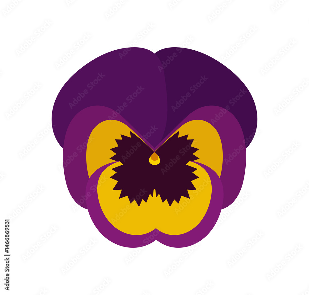 Pansy flower illustration on transparent background. Cute flower flat design element. PNG illustration.